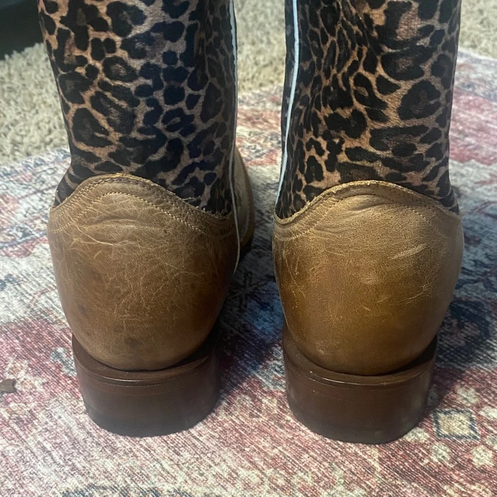 Roper Big Girl Cheetah Leather Cowgirl Cowboy Boot Square Toe